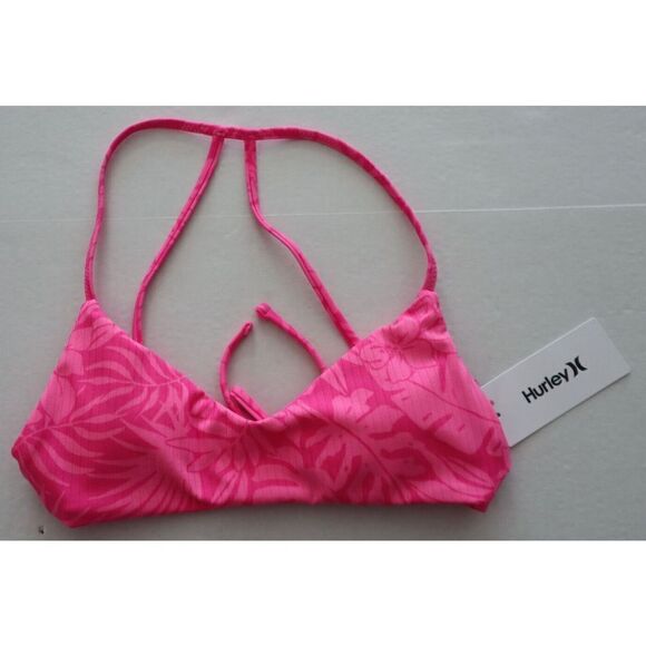 Hurley HT1231 Women's Sz XS Pink Punch Jungle Walk Open Back Bikini Top - Picture 1 of 6